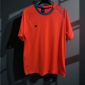 Adidas Men's Bright Orange Tee with Blue Accents